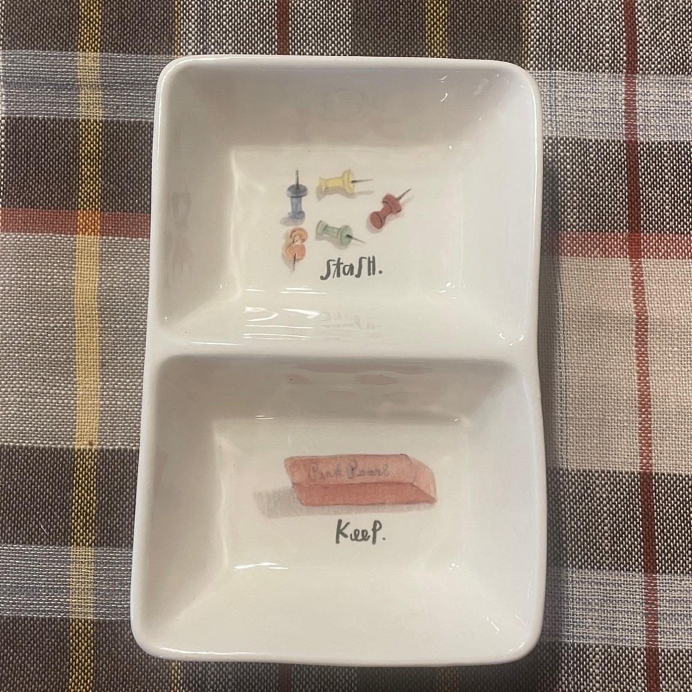 Rae Dunn White Ceramic “Stash/keep”Divided Dish